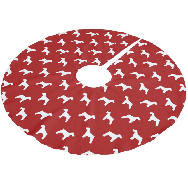 Schnauzer Silhouettes Pattern Red Brushed Polyester Tree Skirt (Angled)