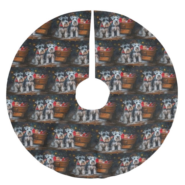 Schnauzer Snowy Sleigh Christmas Decor  Brushed Polyester Tree Skirt (Front)