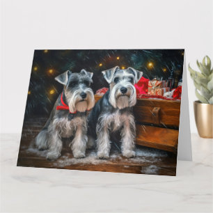 Schnauzer Snowy Sleigh Christmas Decor  Card