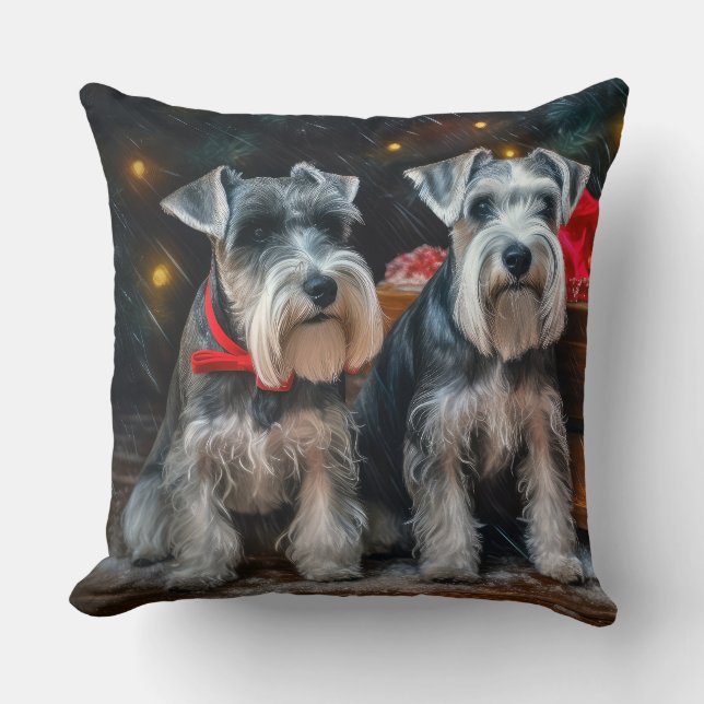 Schnauzer Snowy Sleigh Christmas Decor  Cushion (Front)