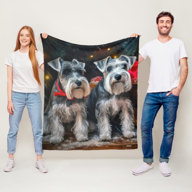 Schnauzer Snowy Sleigh Christmas Decor  Fleece Blanket (In Situ)