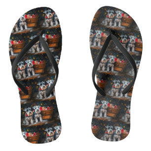 Schnauzer Snowy Sleigh Christmas Decor  Flip Flops