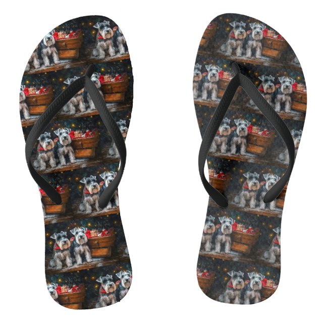 Schnauzer Snowy Sleigh Christmas Decor  Flip Flops (Footbed)