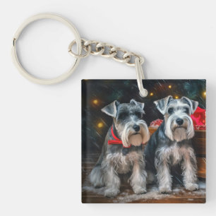Schnauzer Snowy Sleigh Christmas Decor Key Ring
