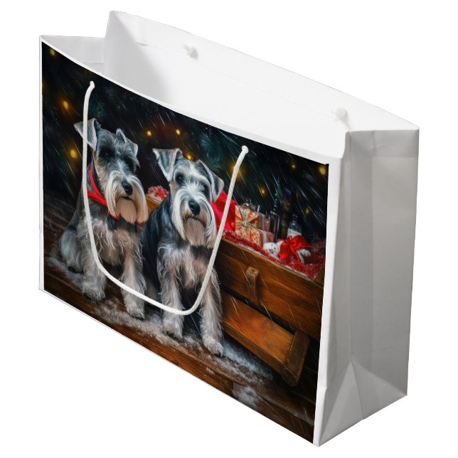 Schnauzer Snowy Sleigh Christmas Decor  Large Gift Bag (Front Angled)