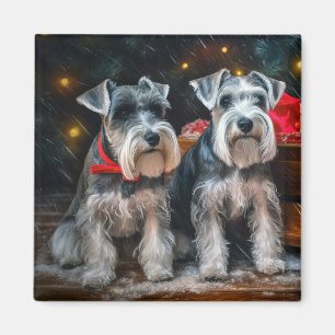 Schnauzer Snowy Sleigh Christmas Decor  Magnet