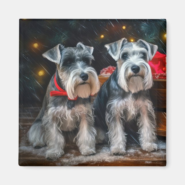 Schnauzer Snowy Sleigh Christmas Decor  Magnet (Front)