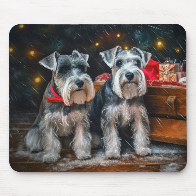 Schnauzer Snowy Sleigh Christmas Decor  Mouse Mat (Front)