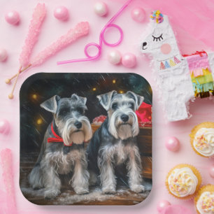 Schnauzer Snowy Sleigh Christmas Decor  Paper Plate