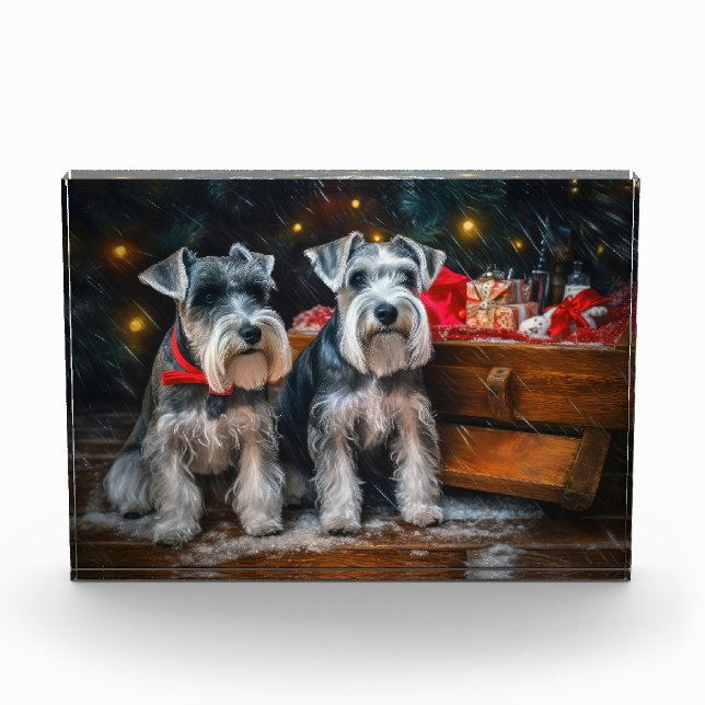 Schnauzer Snowy Sleigh Christmas Decor  Photo Block (Front)