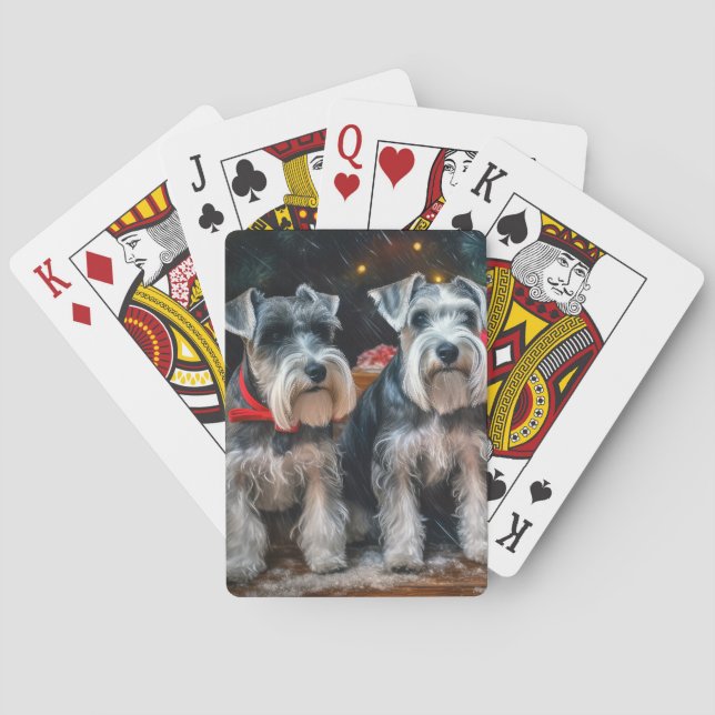 Schnauzer Snowy Sleigh Christmas Decor  Playing Cards (Back)