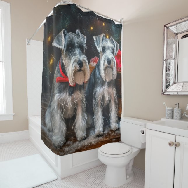 Schnauzer Snowy Sleigh Christmas Decor  Shower Curtain (In Situ)