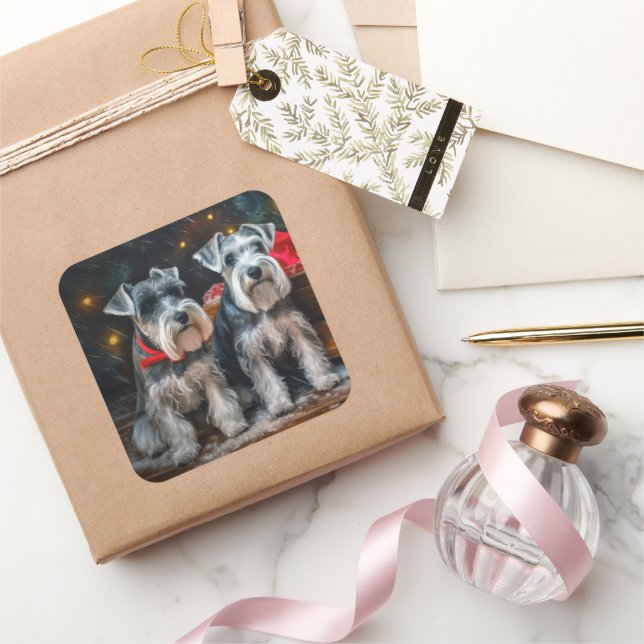 Schnauzer Snowy Sleigh Christmas Decor  Square Sticker (Gifting)