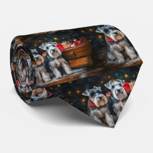 Schnauzer Snowy Sleigh Christmas Decor Tie