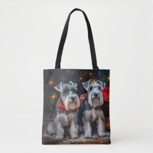 Schnauzer Snowy Sleigh Christmas Decor Tote Bag