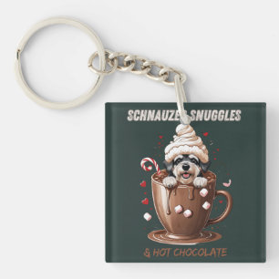 Schnauzer Snuggles & Hot Chocolate Key Ring