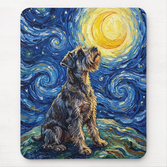 Schnauzer Starry Night Painting Mouse Mat (Front)