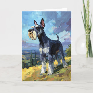 Schnauzer Sunlit Countryside Landscape Art Card