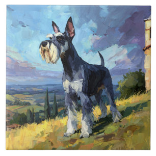 Schnauzer Sunlit Countryside Landscape Art Tile