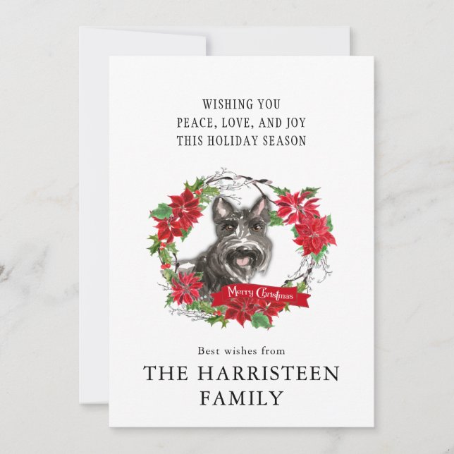 Schnauzer Terrier  Black Watercolor Christmas Holiday Card (Front)