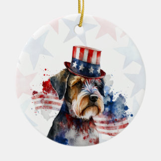 Schnauzer terrier Dog, 4th of july Personalised Ceramic Tree Decoration