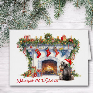Schnauzer Terrier Wait for Santa Fireplace