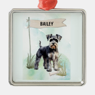 Schnauzer Watercolor Personalised Dog Metal Tree Decoration