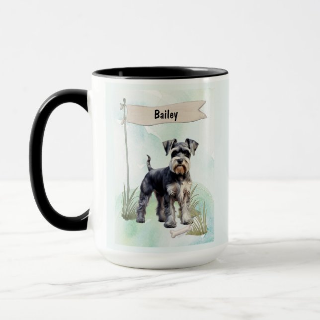 Schnauzer Watercolor Personalised Dog Mug (Left)