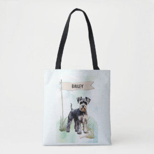Schnauzer Watercolor Personalised Dog Tote Bag