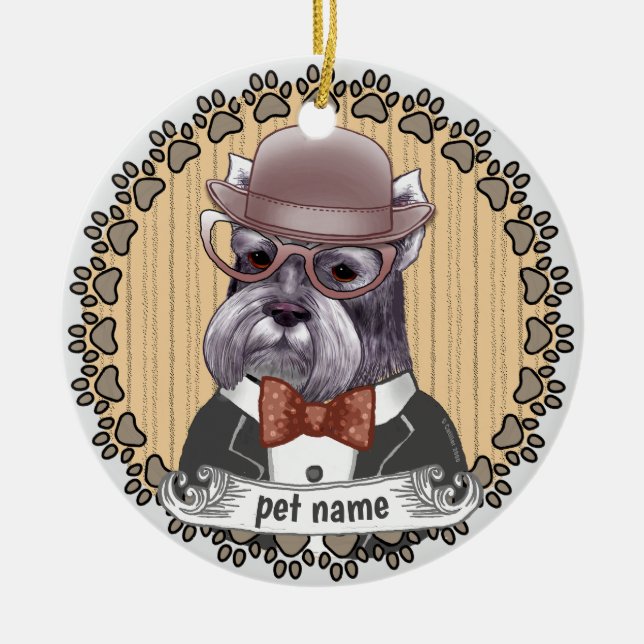 Schnauzer wearing Glasses Ceramic Tree Decoration (Front)