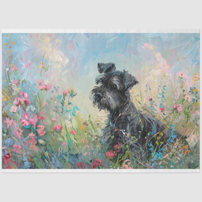 Schnauzer Wildflowers Decoupage Tissue Paper (Front)