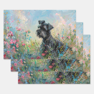 Schnauzer Wildflowers Decoupage Wrapping Paper Sheet