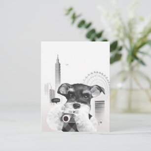 Schnauzer with Camera Announcement Postcard