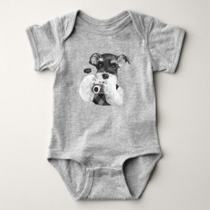 Schnauzer with Camera Baby Bodysuit