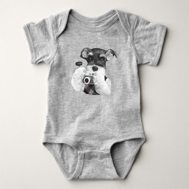 Schnauzer with Camera Baby Bodysuit (Front)