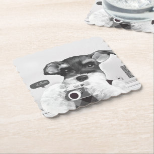 Schnauzer with Camera Paper Coaster