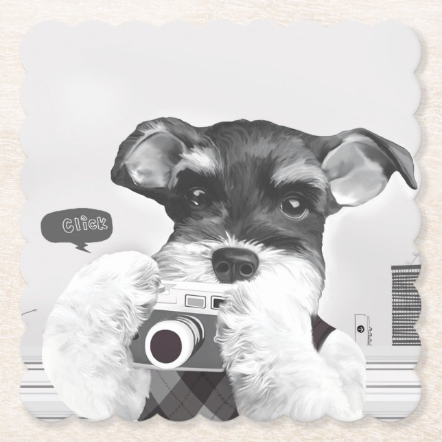 Schnauzer with Camera Paper Coaster (Front)