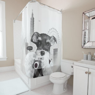 Schnauzer with Camera Shower Curtain