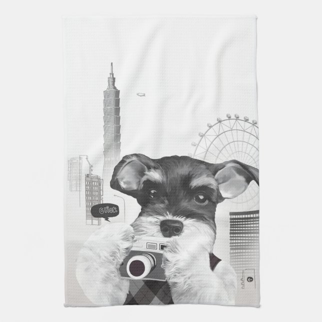 Schnauzer with Camera Tea Towel (Vertical)