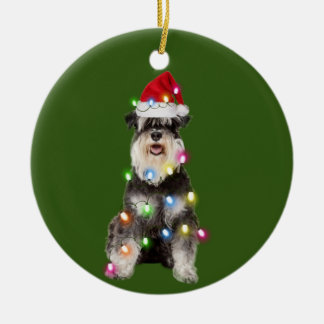 Schnauzer With Christmas Scafts Santa Hat Ceramic Tree Decoration