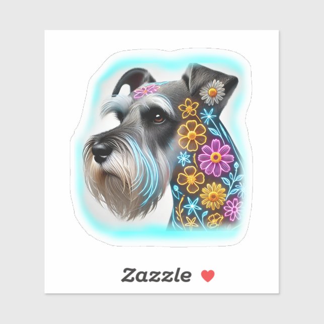 Schnauzer with Flowers Sticker (Sheet)