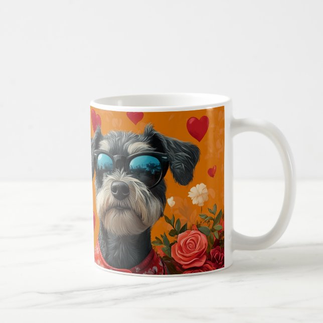 Schnauzer with Heart Roses Valentine's Day Coffee Mug (Right)