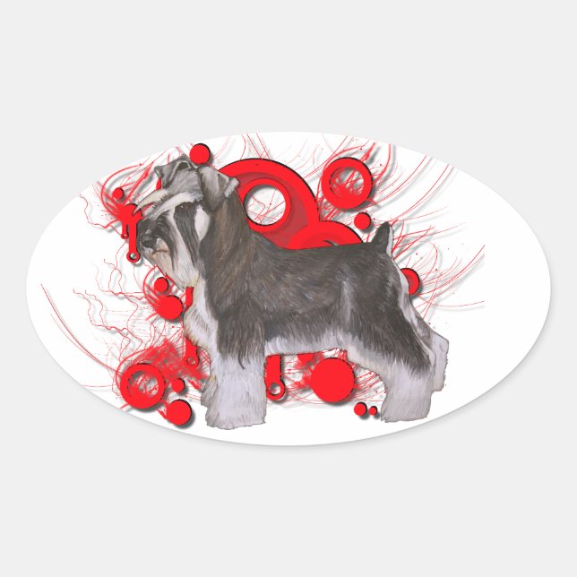 Schnauzer with Red Circles Oval Sticker (Front)