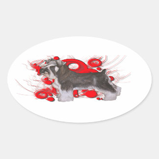 Schnauzer with Red Circles Oval Sticker