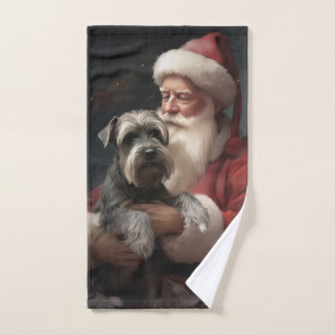 Schnauzer With Santa Claus Festive Christmas Bath Towel Set