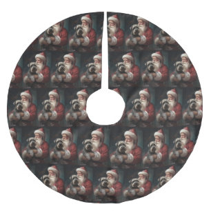 Schnauzer With Santa Claus Festive Christmas Brushed Polyester Tree Skirt