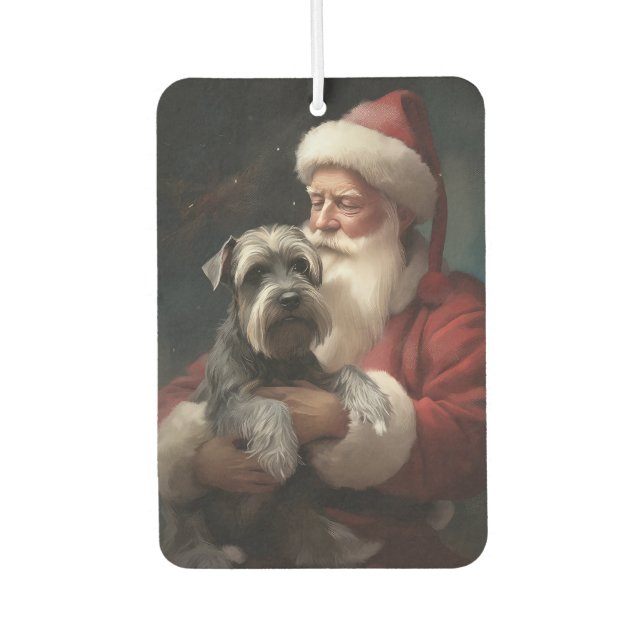 Schnauzer With Santa Claus Festive Christmas Car Air Freshener (Front)