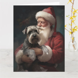 Schnauzer With Santa Claus Festive Christmas Card