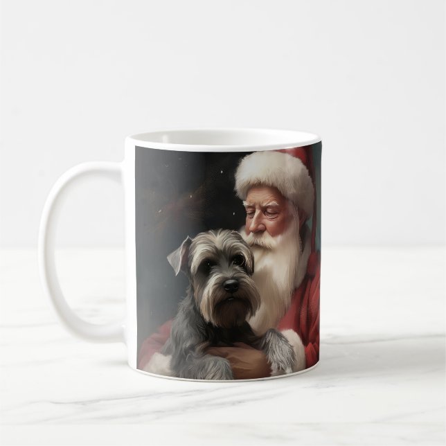Schnauzer With Santa Claus Festive Christmas Coffee Mug (Left)