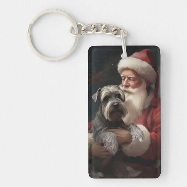 Schnauzer With Santa Claus Festive Christmas Key Ring (Front)